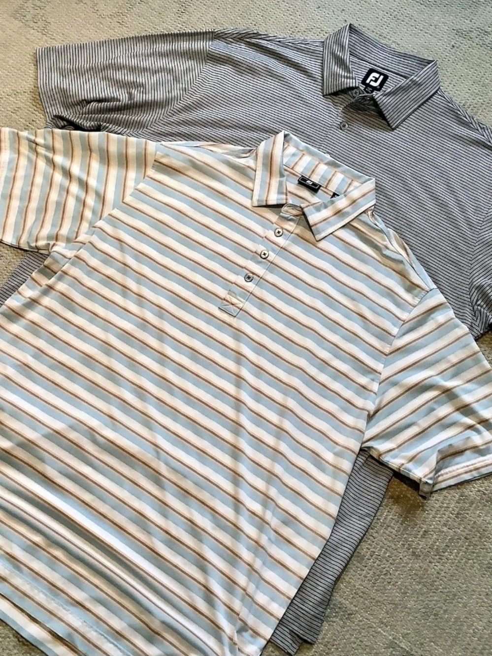 Pair of FootJoy Stripped Collared Golf Polo Shirts Men’s XL EUC - Picture 4 of 6